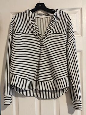 Blu Pepper Black and White Striped Henley Pullover